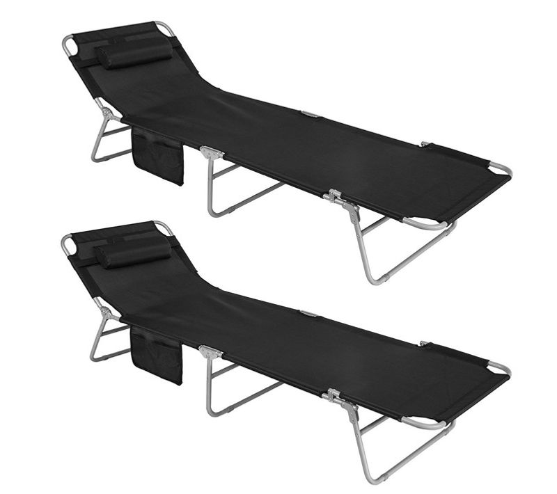 Longues Bains De Soleil Transats De Jardin Pliant Chaises De Camping Inclinables, Noir, Ogs35-schx2