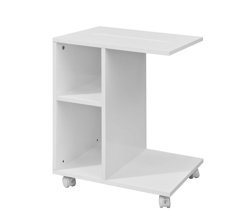 Bout De Canapé Table D’appoint Moderne Roulante Avec 2 Étagères De Rangement, Fbt48-w