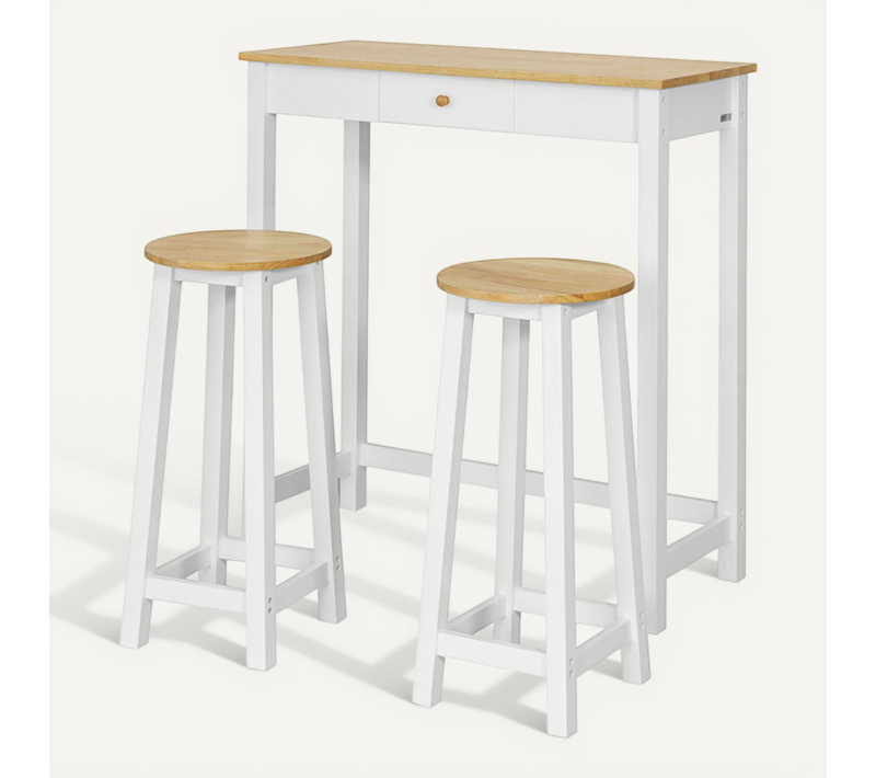 Set De 1 Table+ 2 Tabourets Table Mange-debout Table Haute Cuisine Ensemble Table De Bar, Fwt50-wn