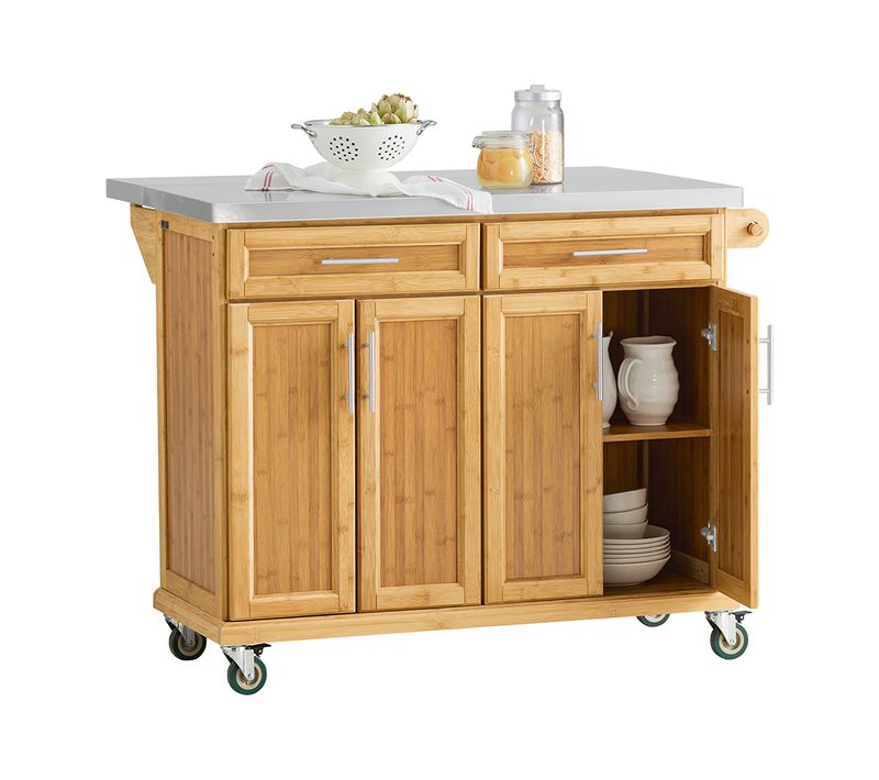 Desserte Sur Roulettes Meuble De Cuisine De Service Roulant En Bambou Fkw69-n