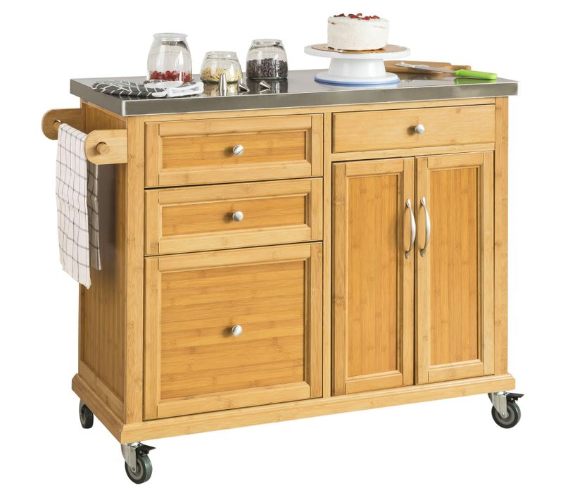 Meuble De Rangement Cuisine Buffet De Cuisine Roulant Desserte Sur Roulettes En Bambou Fkw70-n