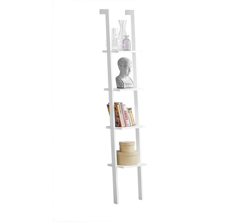 Bibliothèque Étagère Murale Style Échelle, Étagère Échelle 4 Niveaux- Blanc, Frg15-w