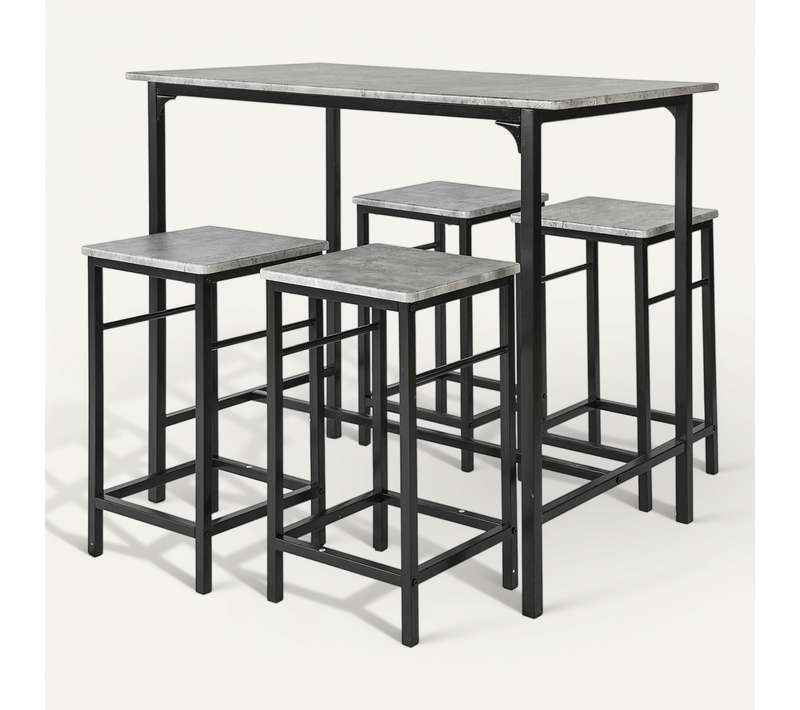 Set De 1 Table + 4 Tabourets Ensemble Table De Bar + 4 Tabourets Avec Repose-pieds, Ogt11-hg