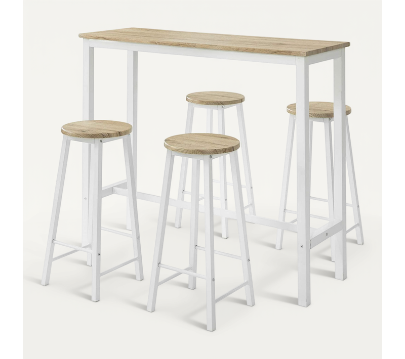 Ensemble Table De Bar Bistrot + 4 Tabourets De Bar Avec Repose-pieds Table Mange-debout, Ogt22-wn