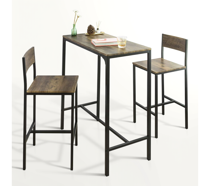 Lot Table Et Chaises De Bar De Style Industriel Ensemble Table De Bar + 2 Haute Chaise, Ogt03-xl