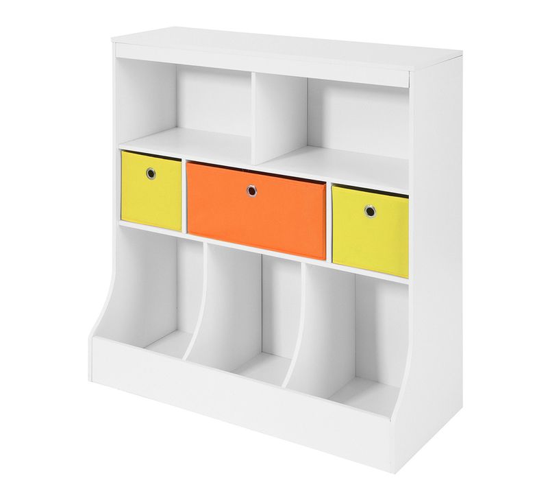 Bibliothèque Enfants  Pour Livres Et Jouets Avec 5 Compartiments Et 3 Paniers, Kmb26-w