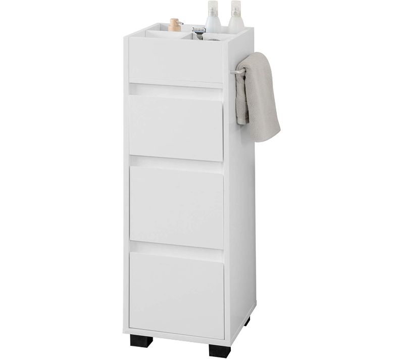 Meuble Demi-colonne Meuble Bas De Salle De Bain Avec 3 Tiroirs, 4 Compartiments, BZr29-w