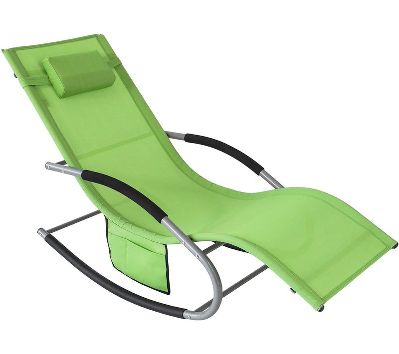 Bain De Soleil Chaise Longue Fauteuil à Bascule Avec Appui-tête Et Pochette Latérale, Ogs28-gr
