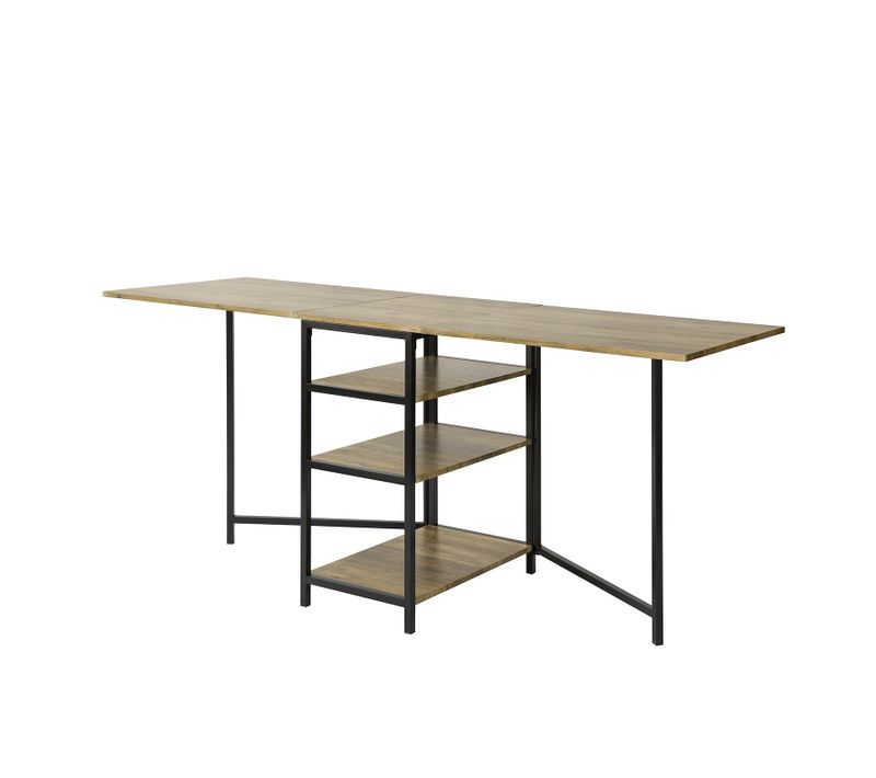 Table Pliante Avec 2 Abattants Et 3 Étagères De Rangement, Table De Cuisine Rabattable, Fwt62-n