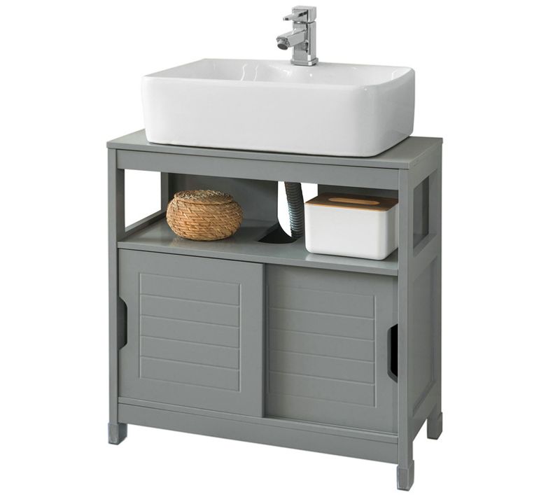 Meuble Sous-lavabo Meuble De Salle De Bain Vasque - 1 Étage Et 2 Portes Coulissantes Gris, Frg128-sg