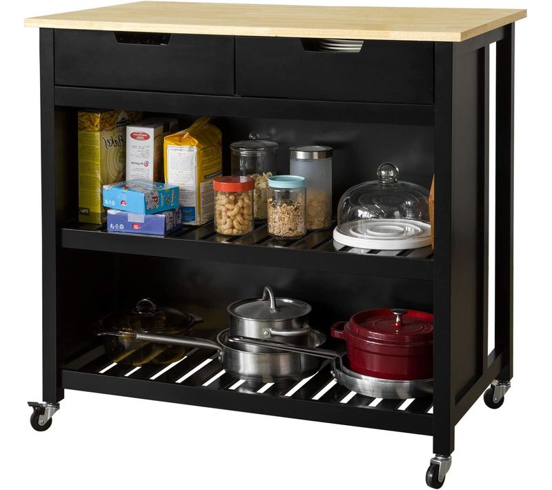 Cuisine Buffet Desserte De Cuisine Table Roulante Avec 2 Tiroirs Et 2 Étagères, Fkw74-sch