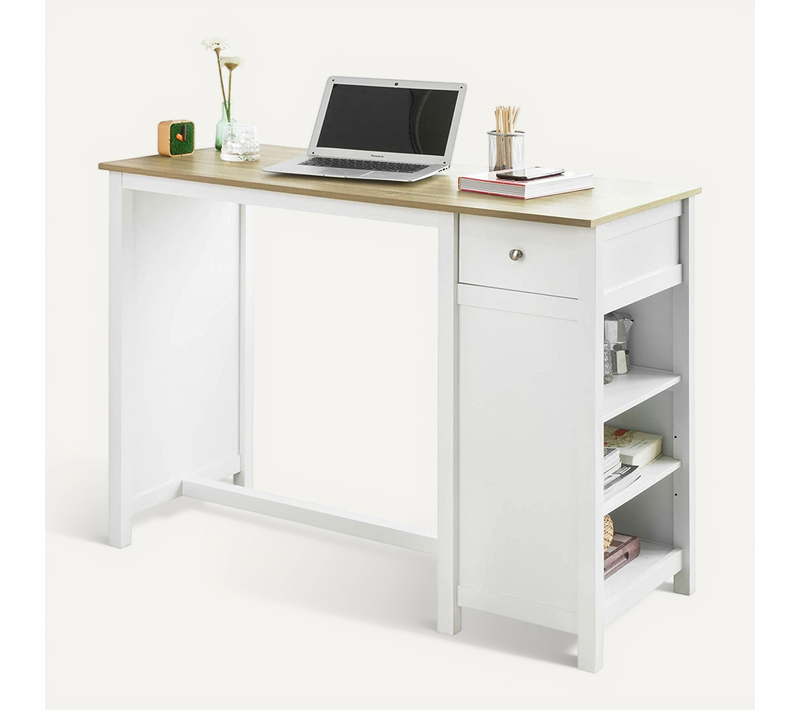 Table Haute De Bar Table De Cuisine Mange-debout– Blanc Lxlxh 120x55x90 Cm, Fwt64-wn