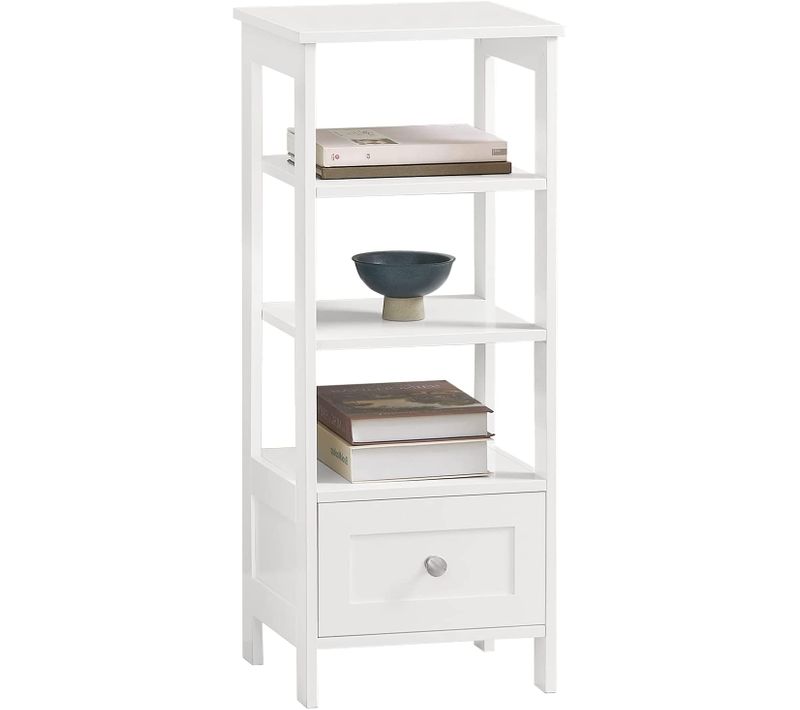 Table D’appoint Haute Bout De Canapé Étagère De Rangement N 3 Niveaux Avec 1 Tiroir, Fbt91-w