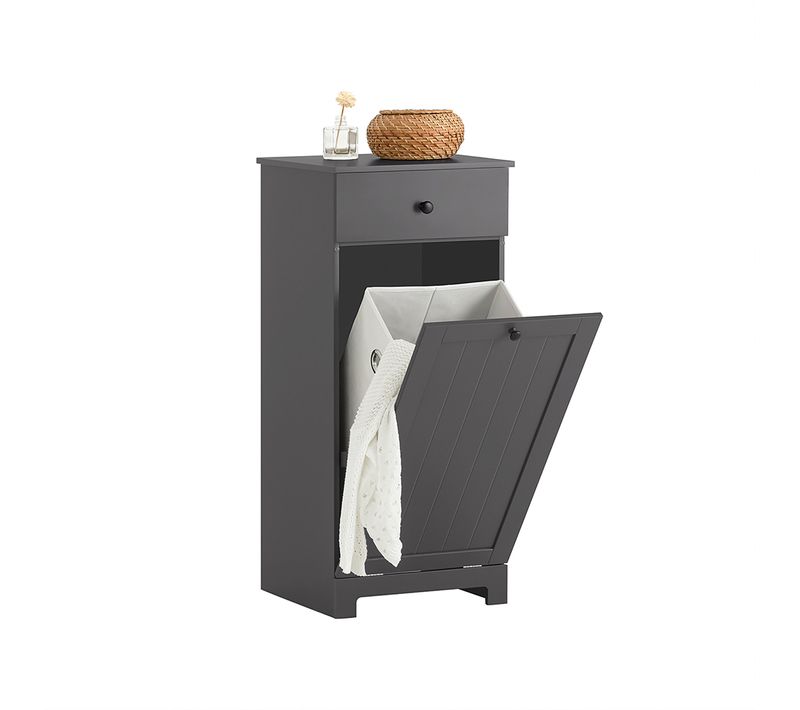 Meuble Bas De Salle De Bain Armoire Toilette Avec 1 Tiroir 1 Panier à Linge Gris Foncé, BZr21-dg