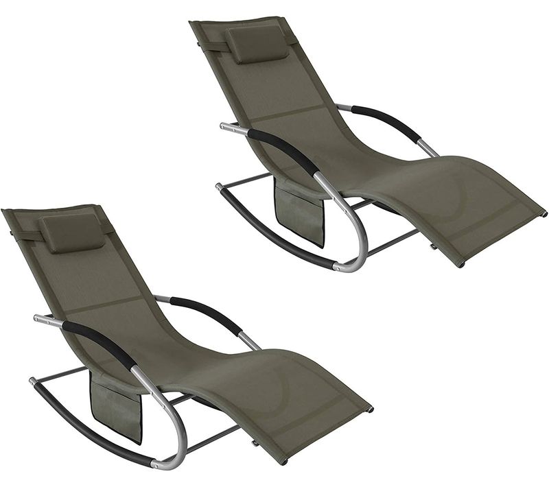 Lot De 2 Bain De Soleil Chaise Longue Fauteuil à Bascule Avec Appui-tête Et Pochette, Ogs28-brx2