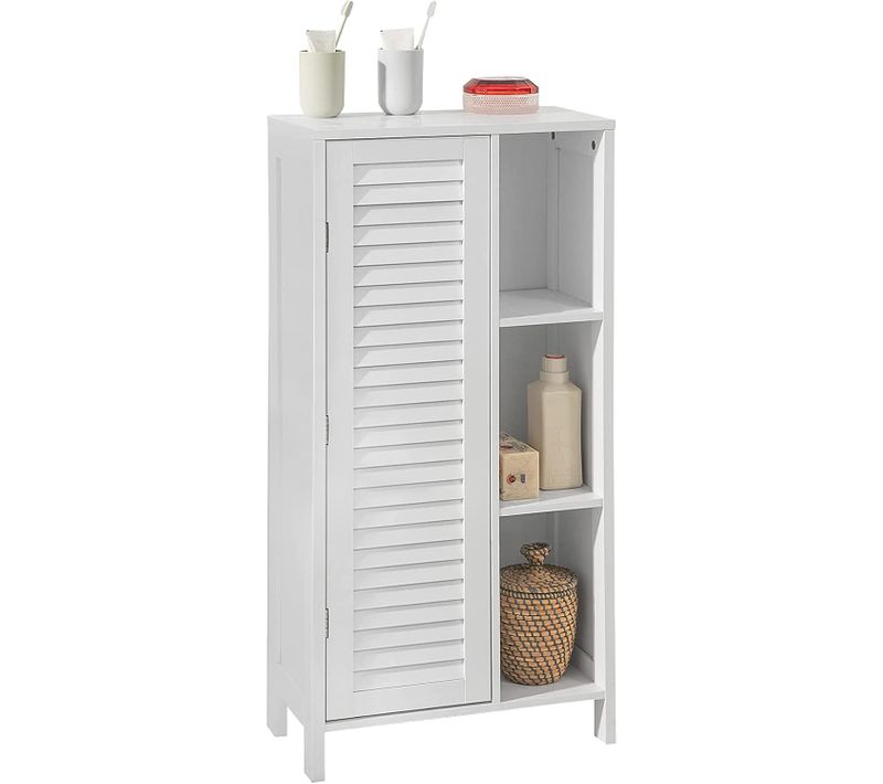 Meuble Bas Meuble Colonne Placard De Rangement Armoire Avec 1 Porte Et 3 Étagères Blanc, BZr39-w