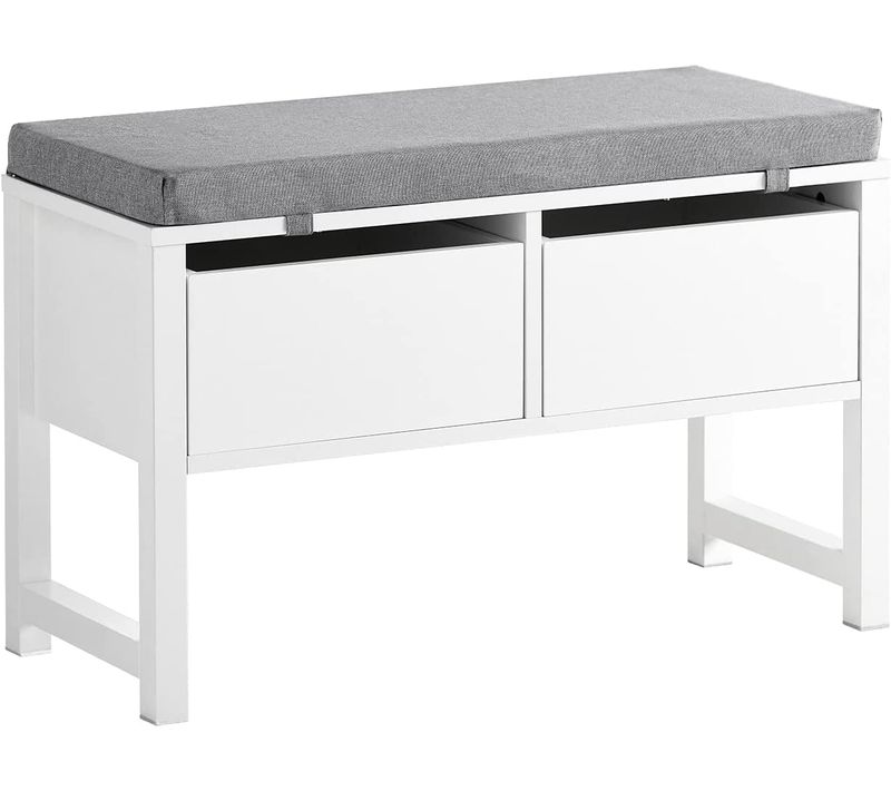 Banc De Rangement Avec Coussin Rembourré Meuble à Chaussure Avec 2 Tiroirs, Fsr88-w
