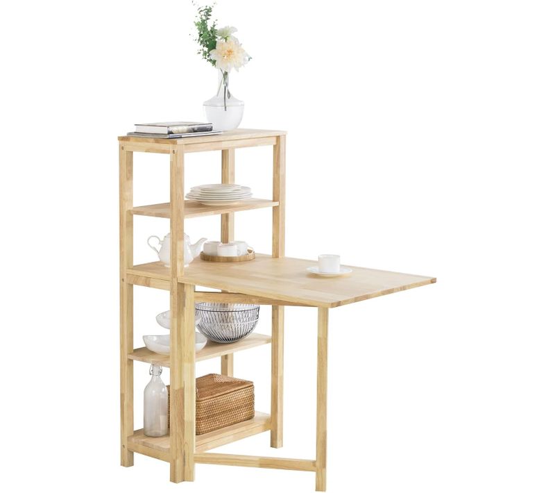 Table De Salle à Manger Pliante Avec Étagère En Bois D'hévéa Pour Cuisine Salle à Manger