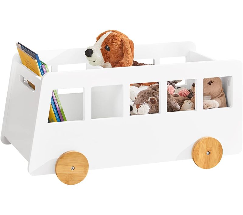 Chariot Bibliothèque Pour Enfants, Coffre à Roulettes, Organisateur Pour Jouets Et Livres, Kmb41-w