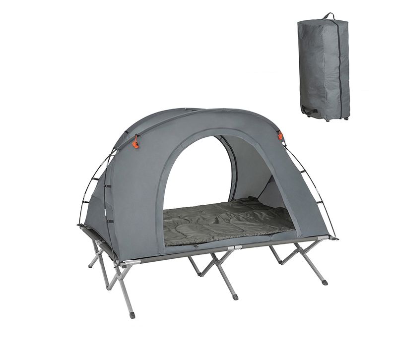 Lit De Camp Pliant 2 Personnes Voyage Camping Avec Toit Et Sac De Couchage, Ogs60-l-hg