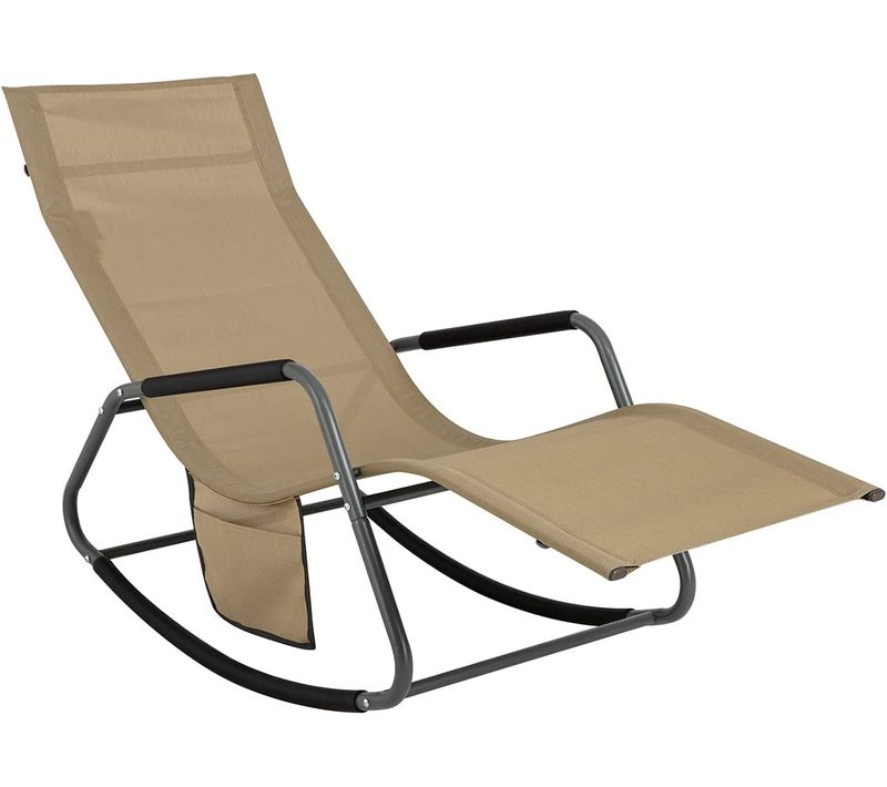 Fauteuil à Bascule Chaise Longue Bain De Soleil Rocking Chair Avec Pochette Latérale, Ogs47-ka