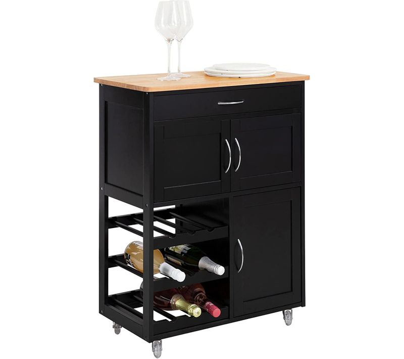 Desserte Chariot De Cuisine De Service Roulant, Meuble Armoire De Rangement Cusine Noir, Fkw45-sch
