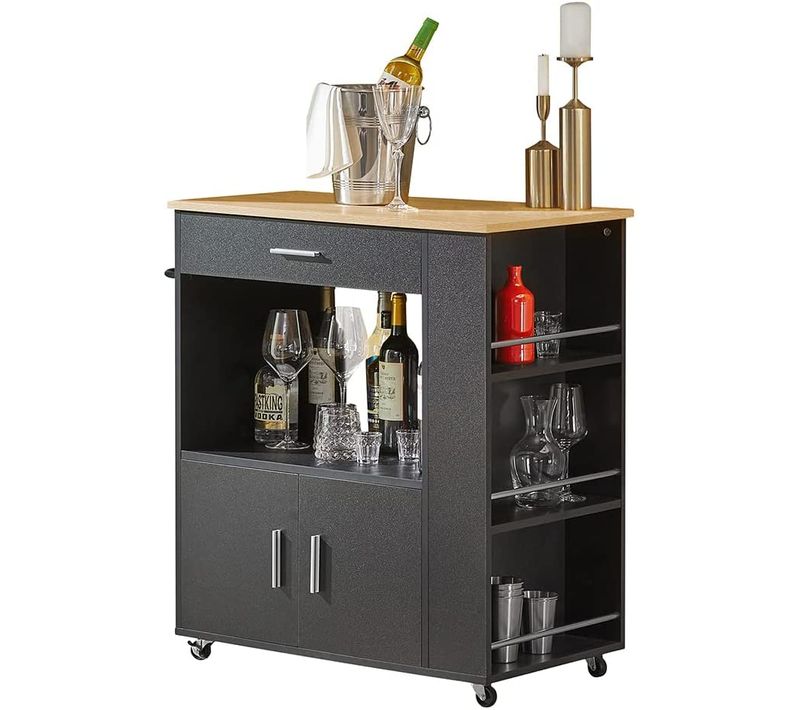 Desserte Roulante Chariot De Cuisine à Roulettes Buffet Avec Etagère Latérale, Fkw113-sch