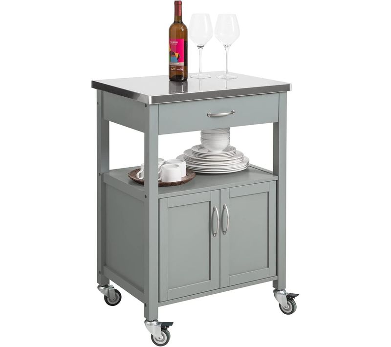 Desserte De Cuisine Roulante, Meuble De Rangement à Roulettes Plateau En Acier Inox, Fkw22-hg