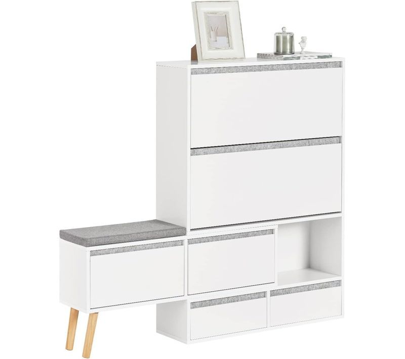 Meuble à Chaussures, Armoire à Chaussures Avec 1 Banc De Rangement Amovible Sur Pieds, Fsr134-w