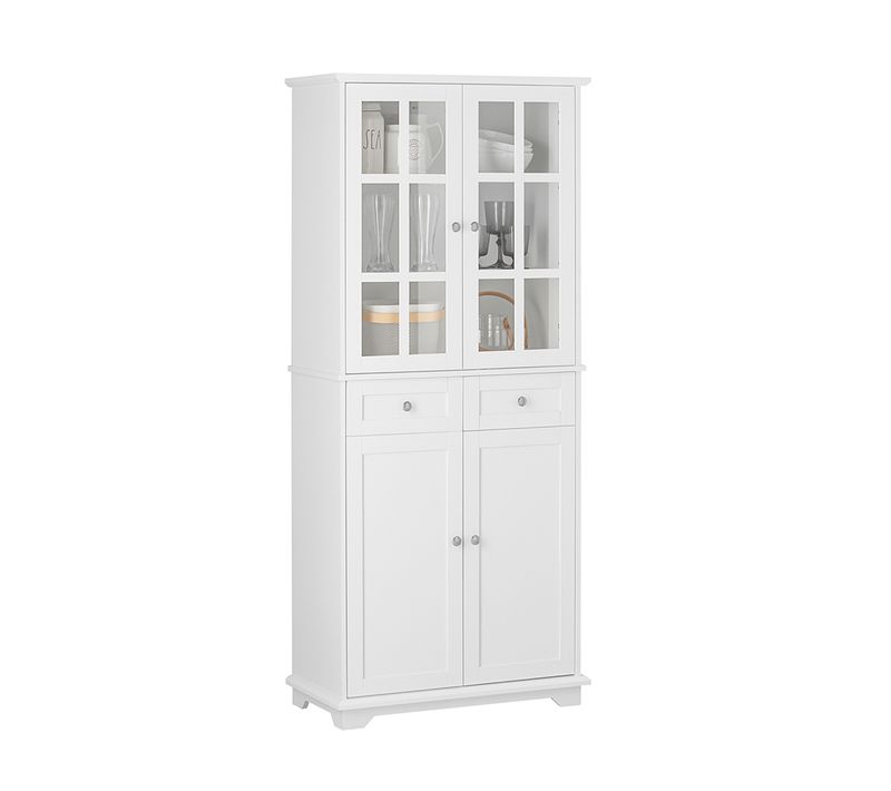 Buffet Haut, Buffet De Cuisine, Meuble De Rangementavec  4 Portes Et 2 Tiroirs, Blanc, Fsb76-w