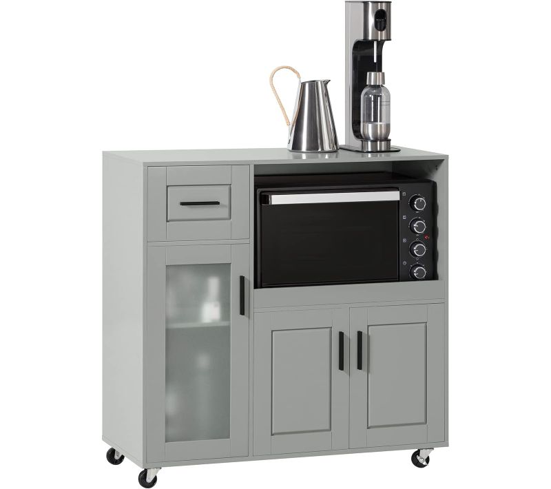 Meuble Micro-ondes Buffet Commode Sur Roulettes Avec 3 Portes, 1 Tiroir, 1 Compartiment, Fsb78-hg