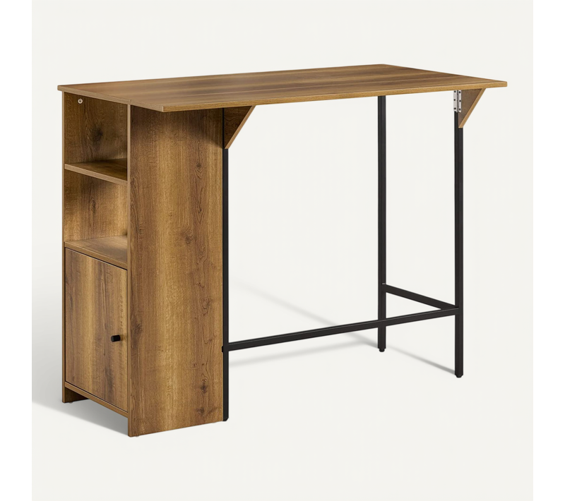 Table Haute De Bar, Mange-debout Avec 1 Plateau Rabattable, 2 Etagères Et 1 Porte