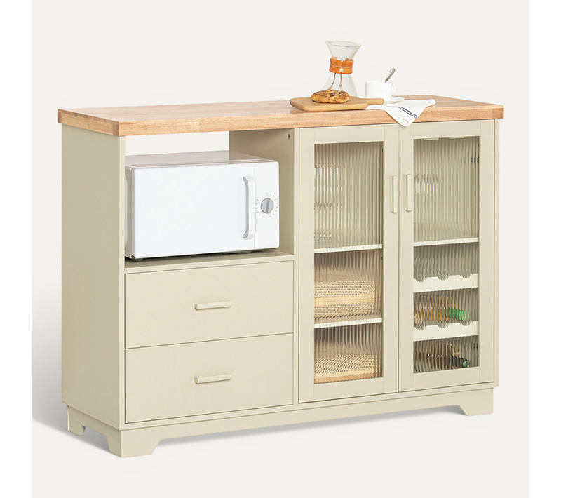 Placard De Cuisine Avec 2 Portes Vitrées, Meuble Micro-ondes, 120 X 40 X 90 Cm, Beige, Fsb81-mi