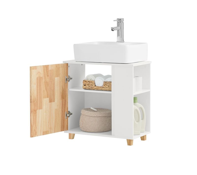 Meuble Sous Lavabo Placard De Rangement Avec Porte Et 2 Compartiments Latéral, BZr75-w
