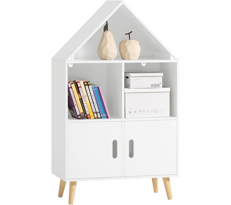 Bibliothèque Enfant Sur Pieds Avec 1 Regard De Château, 2 Compartiments Et 2 Portes, Kmb58-w