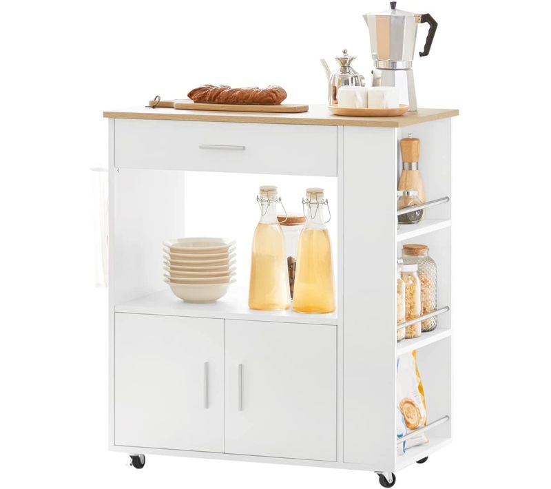 Desserte Roulante Chariot De Cuisine à Roulettes Buffet Multifonctionnel Blanc, Fkw113-wn