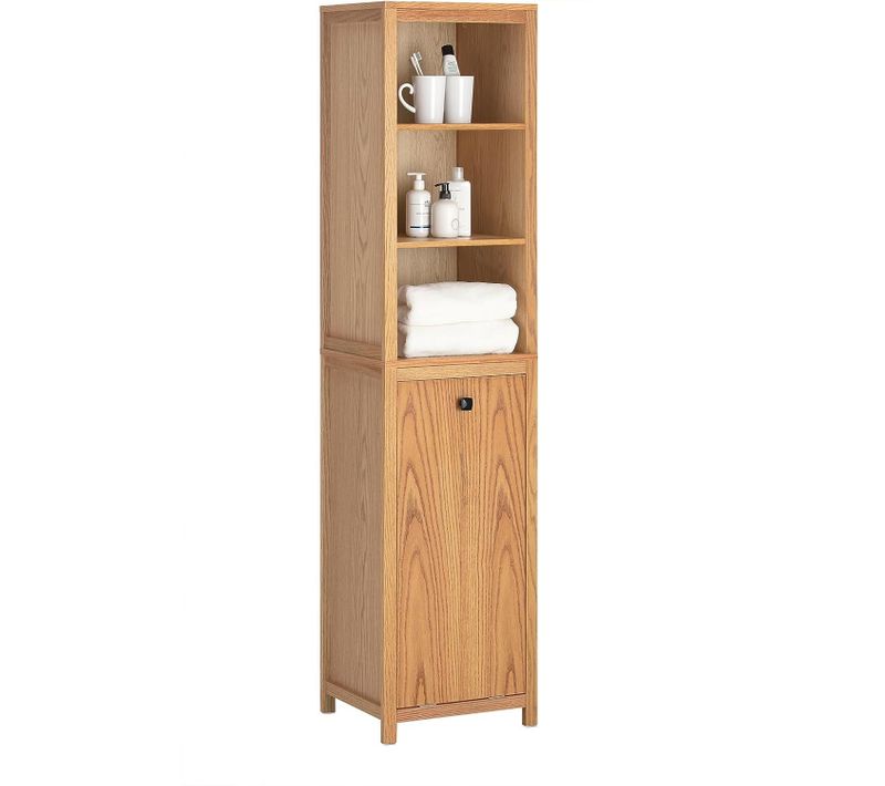 Meuble Colonne De Salle De Bain Avec 1 Panier à Linge Et 3 Étagères, BZr95-n