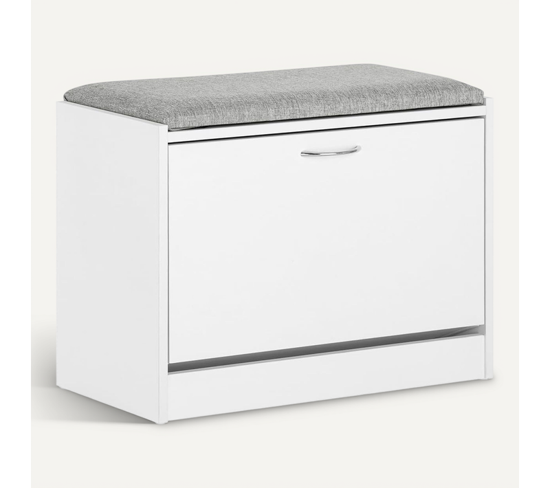 Banc Armoire à Chaussures 1 Abattant Avec Coussin Meuble D’entrée, Blanc, Fsr16-hg