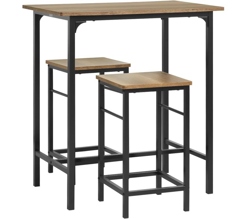 Lot Table Et 2 Tabourets Ensemble Table De Bar Bistrot+2 Chaises De Bar Avec Repose-pieds,ogt10-pf