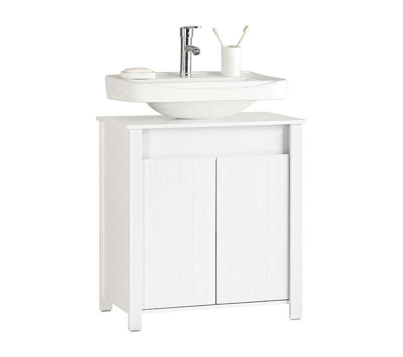 Meuble Sous Lavabo De Salle De Bain, Meuble Sous Évier, Avec 2 Portes, Blanc, BZr101-w