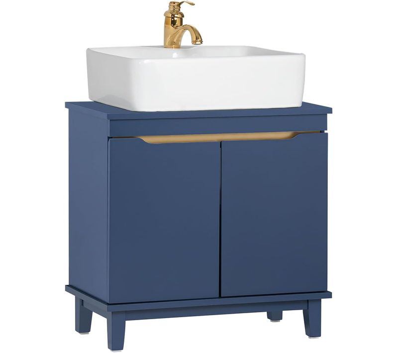 Meuble Sous-lavabo, Meuble Sous-vasque à 2 Portes, Placard De Rangement, Bleu Foncé, BZr113-b