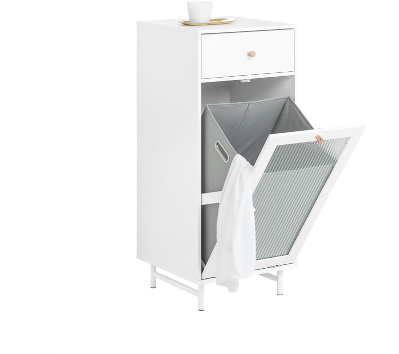 Armoire à Linge Avec Sac à Linge Avec 1 Tiroir, 1 Porte En Verre Et 1 Panier à Linge, BZr116-w