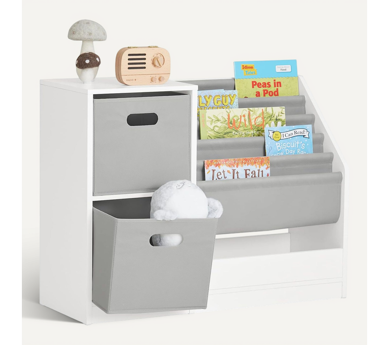 Bibliothèque Pour Enfants Avec 2 Paniers, 5 Étagères Et 1 Compartiment, Kmb76-w