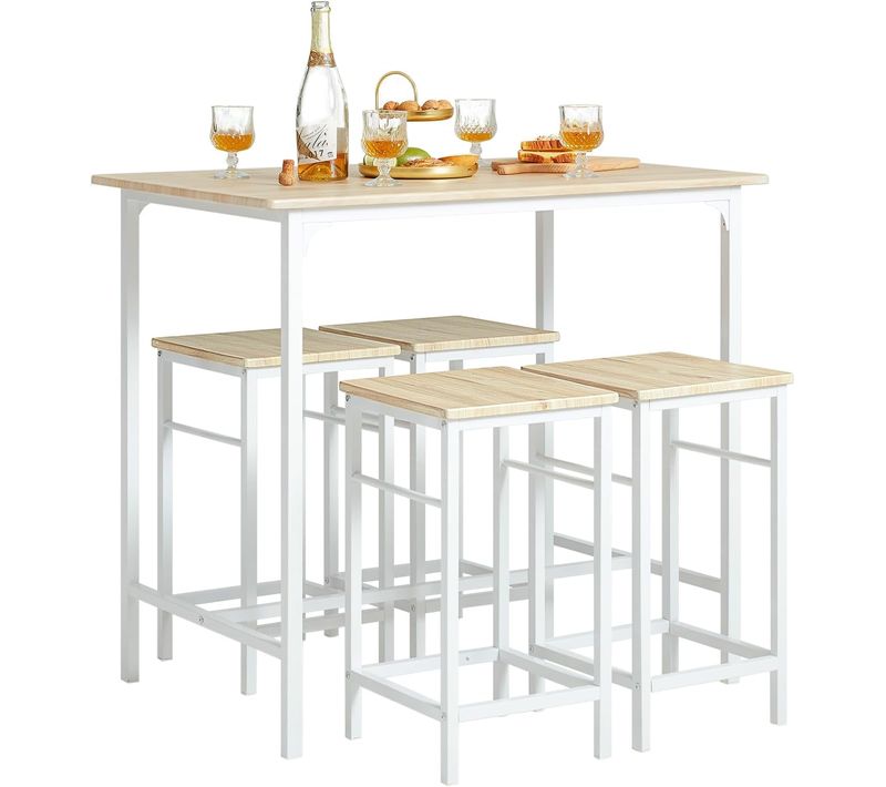 Set De 1 Table+4 Tabourets Ensemble Table De Bar Bistrot+4 Tabourets Avec Repose-pieds, Ogt11-wn