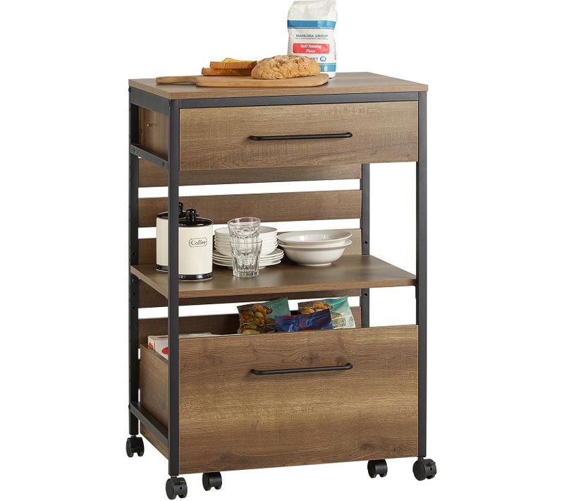 Desserte De Cuisine Roulante Chariot De Cuisine Avec 2 Tiroirs Et Etagère, Fkw118-pf