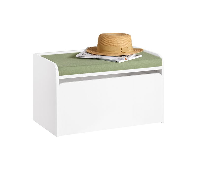 Coffre à Jouet 2 En 1 Avec 1 Tiroir à Roulettes Et Assise Coussin Rembourré, Blanc, Kmb80-w