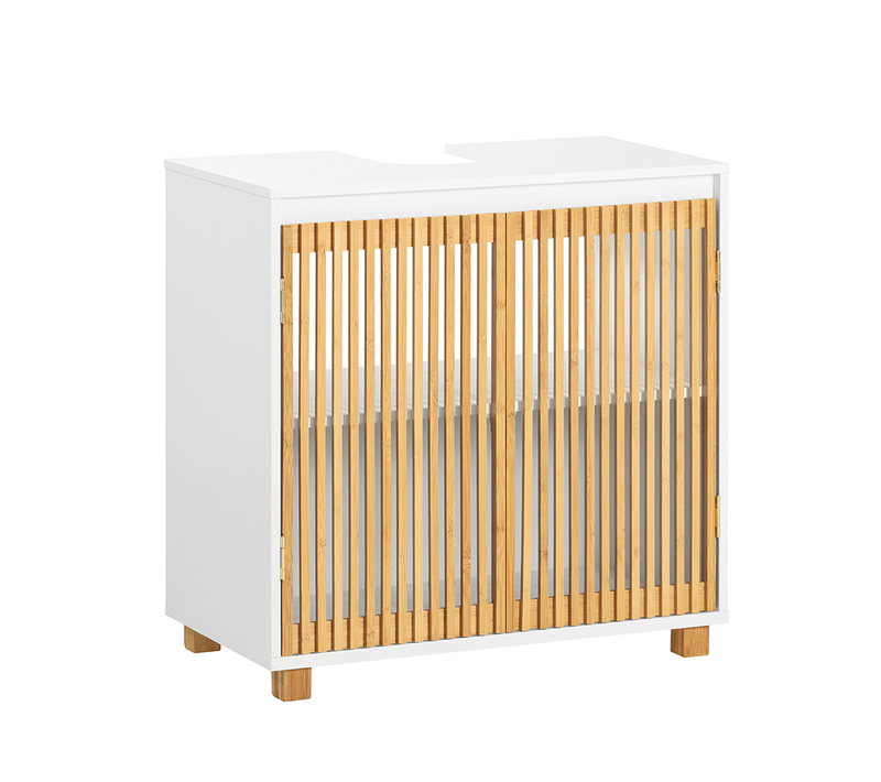 Mmeuble Sous Vasque à 2 Portes En Bambou, Placard Armoire De Rangement, BZr125-w