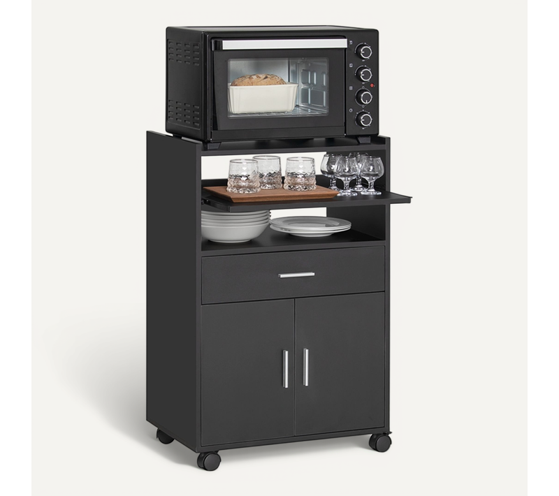 Buffet, Armoire Micro-onde à Roulettes, Meuble De Rangement, Placard De Cuisine, Noir, Fsb09-sch