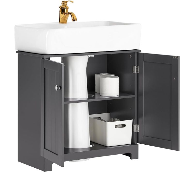 Meuble Sous-lavabo à 2 Étages Et 2 Portes Meuble De Rangement De Salle De Bain, BZr18-ii-dg