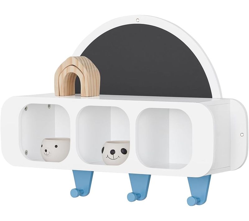 Étagères De Rangement Suspendue, 1 Tableau Noir En Demi-lune, 3 Compartiments Et 3 Crochets, Kmb86-w